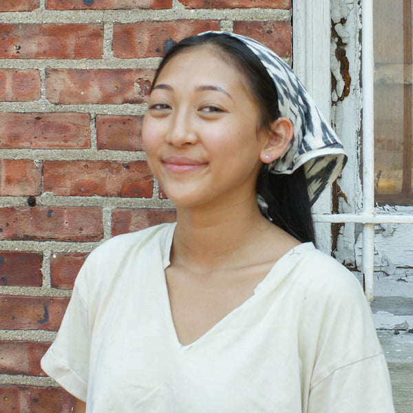 Grey White Zig Zag Cotton Ikat Bandana