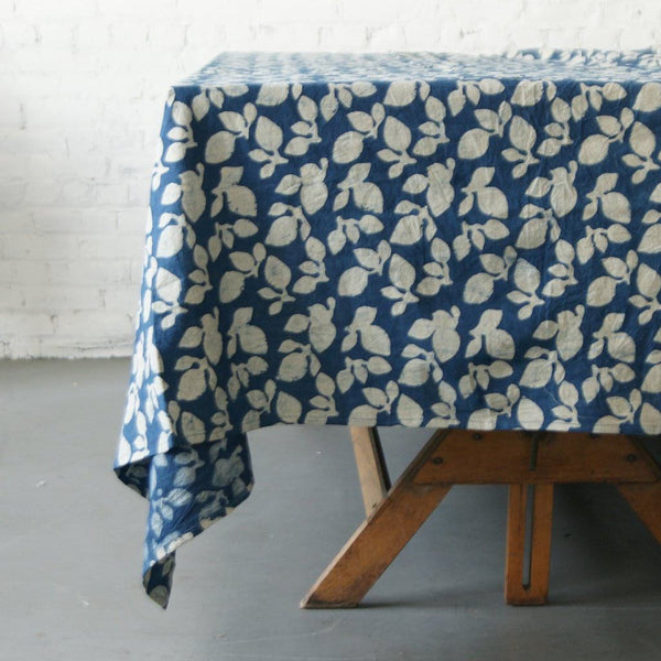 Blue and White Round Tablecloth / Indigo Plant Dyed / Organic Cotton Linen / Block Printed Textiles / offers Wedding Decor - SANA